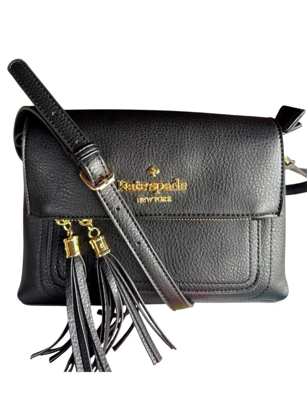 Kate Spade New York Black PebbledLeather Tassel Crossbody Bag Classic Style